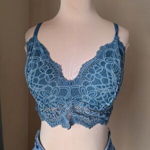 Colsie Dusty Teal Green Lace Bralette Size Large EUC